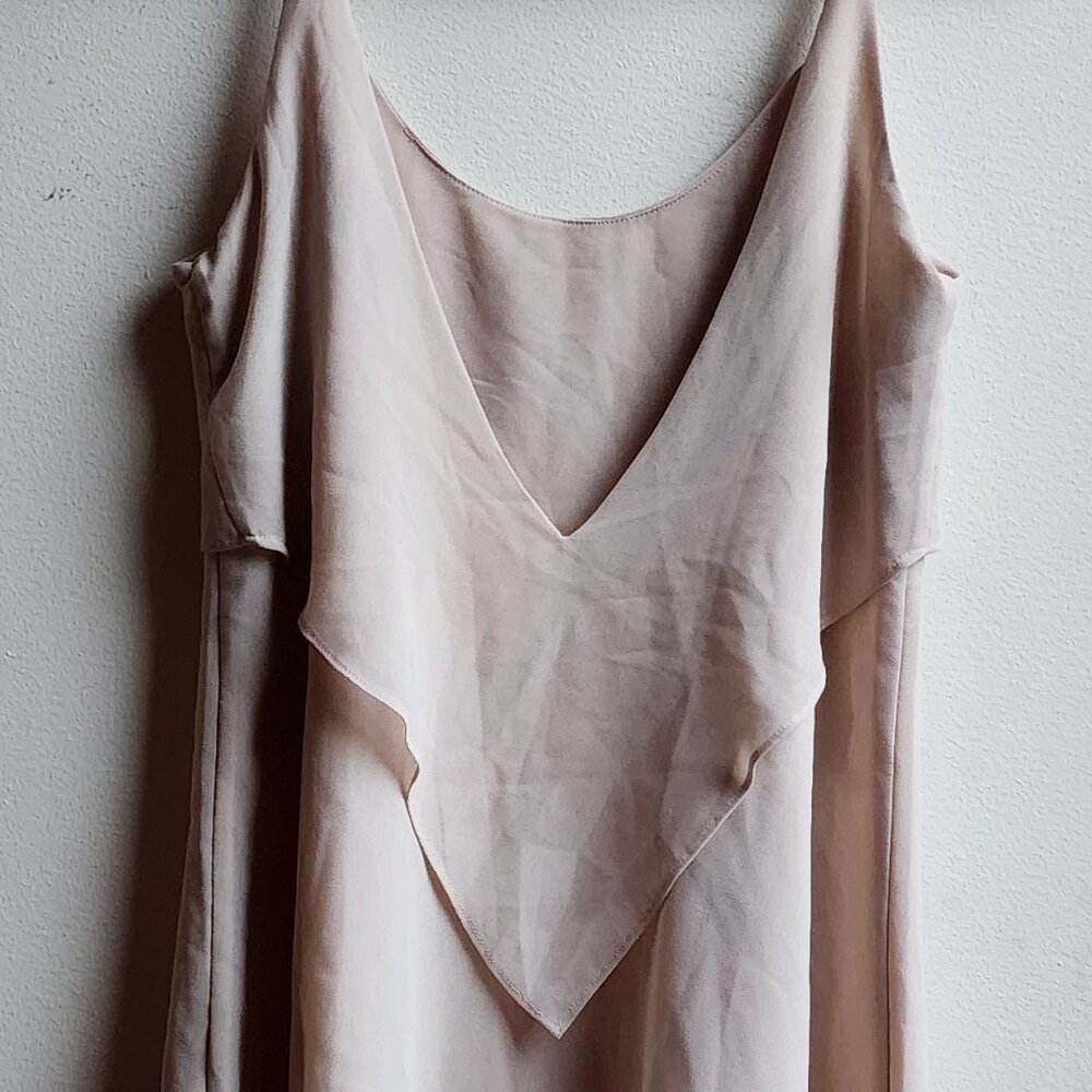 Naked Zebra Nude Ruffled Back Plunge Tank Top Size Small - Picture 14 of 16